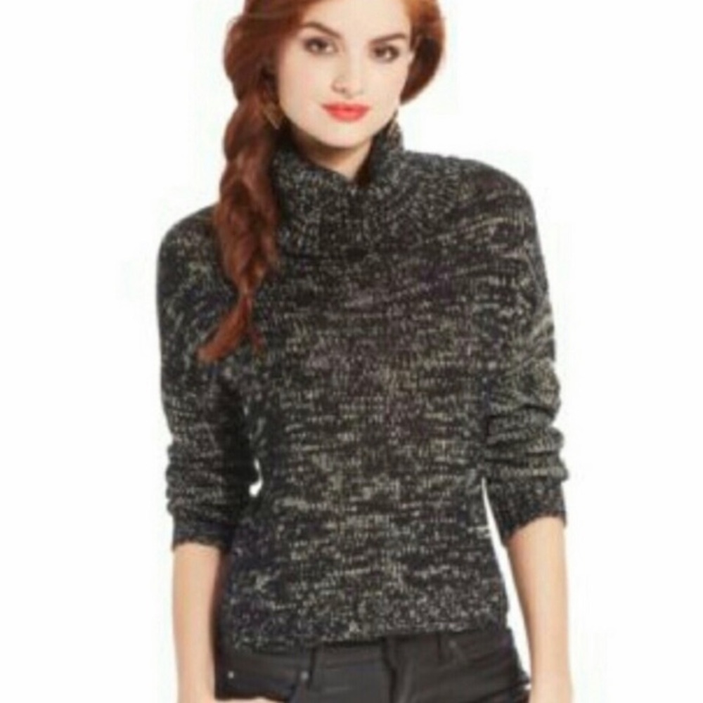 🎄 AT LAST Black / Gold Cowl Neck Sweater NWT L